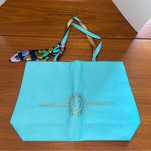 Turquoise Blue Women's Tote Bag with Accent Scarf Beach, Gym, Shopping Tote Bag